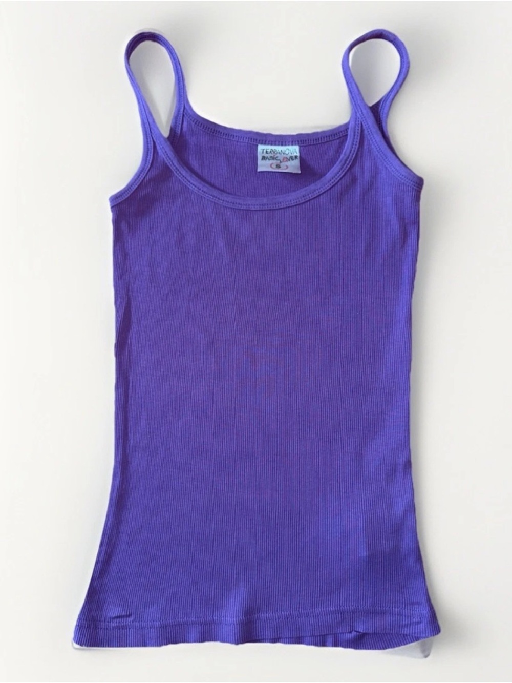 Terranova Women Sz S Ribbed Tank Sleeveless Solid Purple Top Cotton Round Neck
